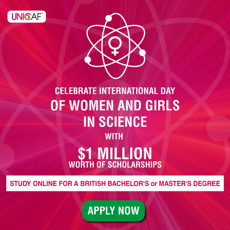 UNICAForg's tweet photo. Unicaf celebrates International Day of Women and Girls in Science with $1 million worth of scholarships. Study Online