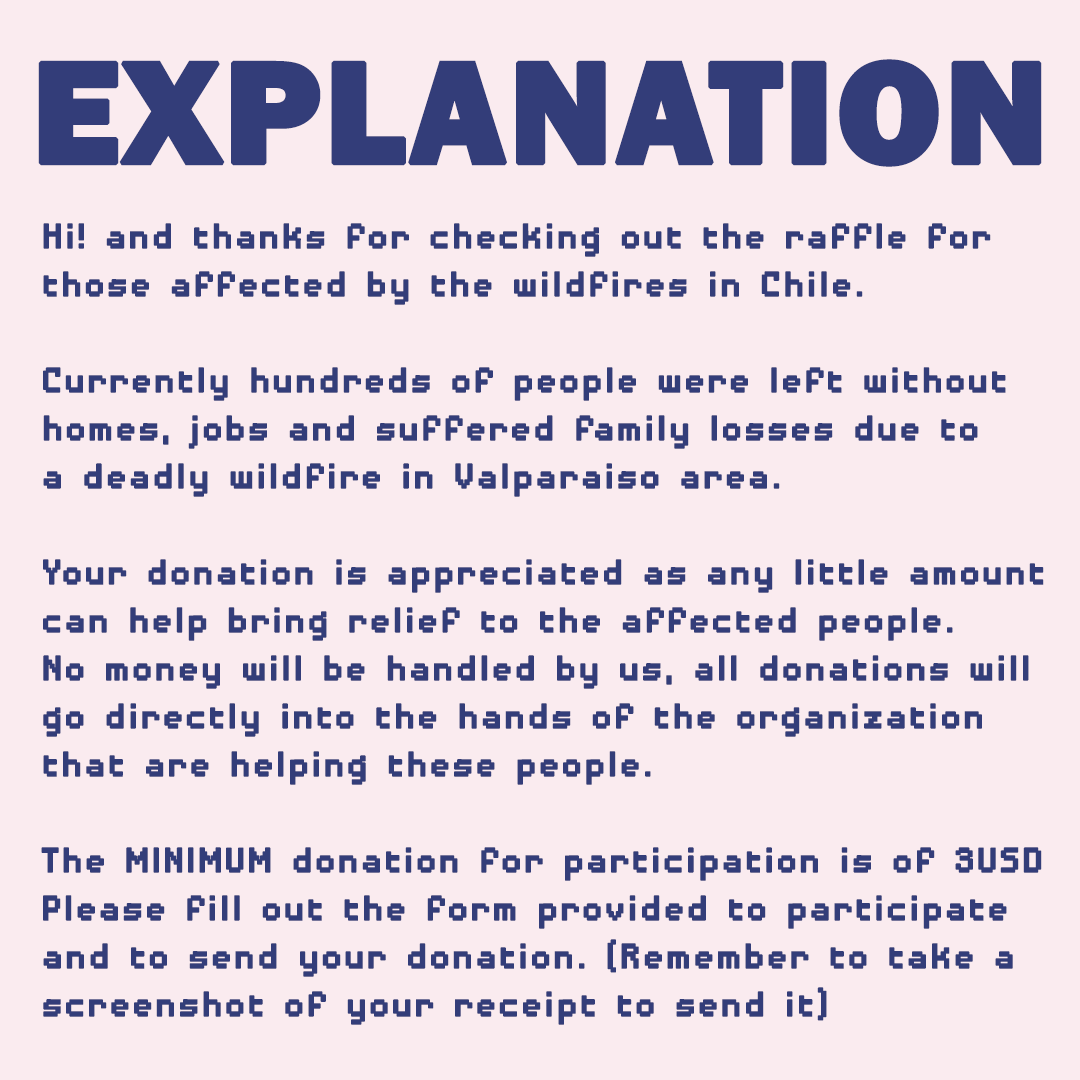 MikkytheHamster's tweet photo. Currently in chile there are wildfires devastating the region of Valparaiso, so far at least a hundred people have died and hundred more have been displaced by the loss of their homes. 
So we are doing a raffle in exchange for donations.
To participate >
https://t.co/aEvKMO14xM https://t.co/V9xQsKfETs