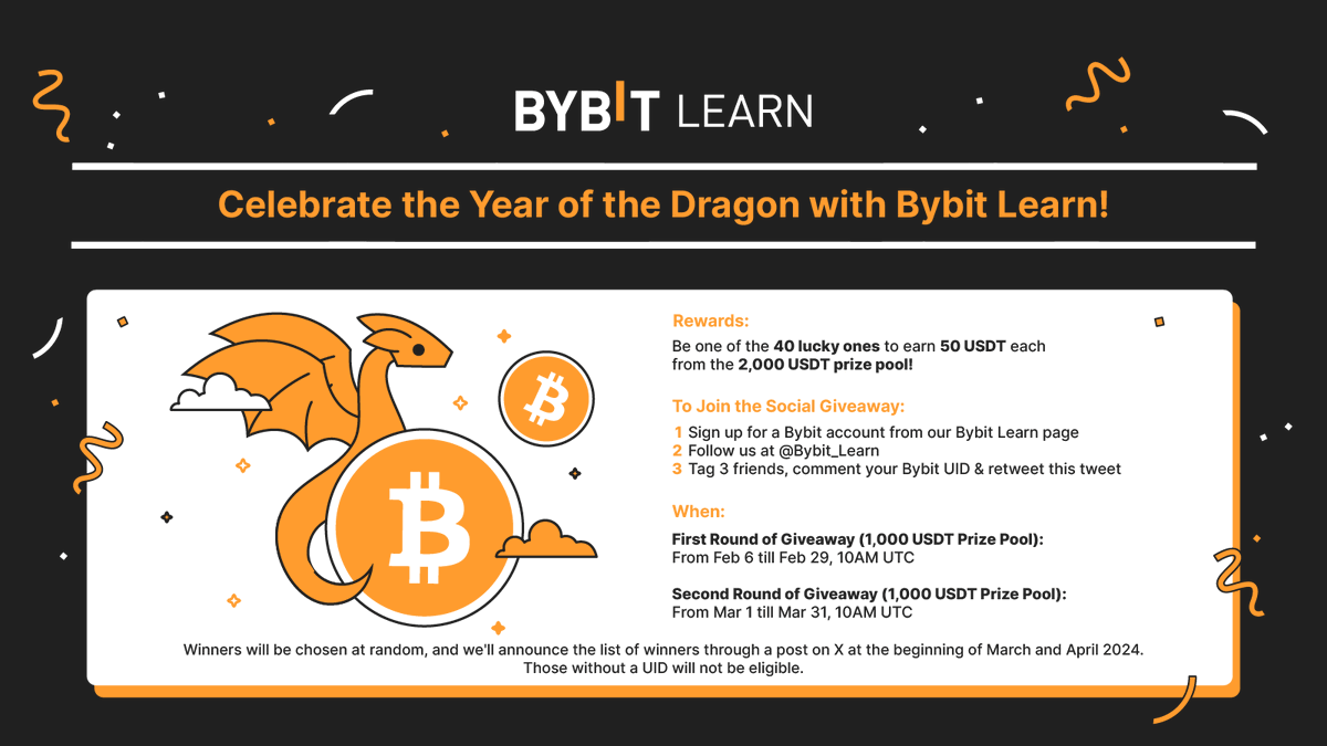 Bybit_Learn's tweet image. 📣 WE HEARD YOU! In response to your feedback, #BybitLearn and @Bybit_Official are elevating our Year of the Dragon #Giveaway. This time, we&apos;re excited to announce that more winners will share the 2,000 $USDT prize pool! 🐉💰

Follow the steps below to join!

#WishUponABitcoin