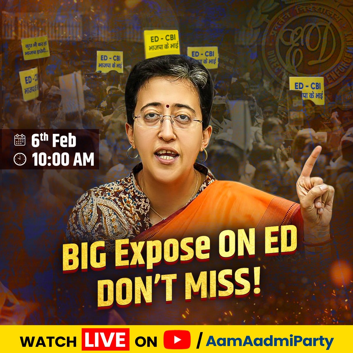 AAP's Big Expose of BJP's Extortion Department(ED)
— Today, 10 AM

Stay Tuned.

#BigEDExposebyAAP