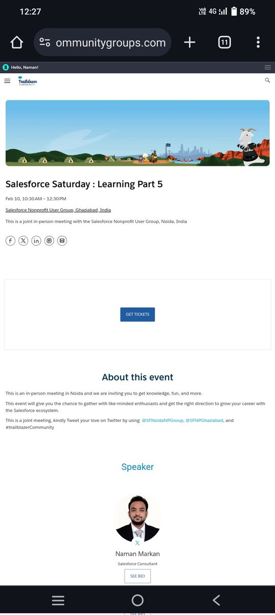 Naman Markan (@lovnaman) on Twitter photo Coming this #SalesforceSaturday we will be sharing some cool stuffs of <a href="/salesforce/">Salesforce</a> new releases
Don't forget to join us on 10 Feb
<a href="/SFNPGhaziabad/">Salesforce Nonprofit User Group, Ghaziabad, India</a>,<a href="/SFNoidaNPGroup/">Noida India Nonprofit Group</a> <a href="/justajeetsingh/">Ajeet Singh</a>,<a href="/prakashsahu83/">Prakash Sahu</a>, <a href="/anant_maks/">Anant Garg</a>,<a href="/gauravkala07/">gaurav kala</a>
#BeATrailblazer #LetsSucceedTogether #TrailblazerCommunity Coming this #SalesforceSaturday we will be sharing some cool stuffs of <a href="/salesforce/">Salesforce</a> new releases
Don't forget to join us on 10 Feb
<a href="/SFNPGhaziabad/">Salesforce Nonprofit User Group, Ghaziabad, India</a>,<a href="/SFNoidaNPGroup/">Noida India Nonprofit Group</a> <a href="/justajeetsingh/">Ajeet Singh</a>,<a href="/prakashsahu83/">Prakash Sahu</a>, <a href="/anant_maks/">Anant Garg</a>,<a href="/gauravkala07/">gaurav kala</a>
#BeATrailblazer #LetsSucceedTogether #TrailblazerCommunity