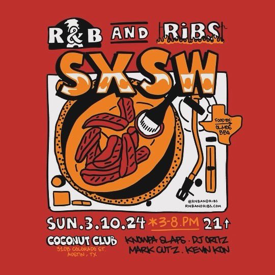 R&amp;B and RIBS returns to Austin for SXSW. A day party with good food and dope DJs. Say less.

🗓 Sun, 3/10 • 3-8pm
📍 Coconut Club (310 Colorado St)
🍖 <a href="/OlmosBbq/">OlmosBbq</a>

Tickets 🤑 bit.ly/49sNu3n
#SXSW <a href="/sxsw/">SXSW</a>