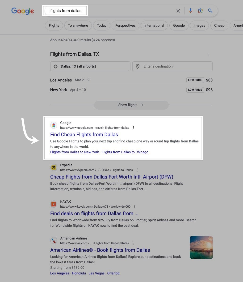 brodieseo's tweet image. What&apos;s one of the fastest growing sites on Google? In the flight booking segment it&apos;s... Google. Over the past year they&apos;ve grown exponentially for flight path queries by using SEO in their own search engine. Taking a lot of traffic from Kayak, Skyscanner, Expedia etc.
