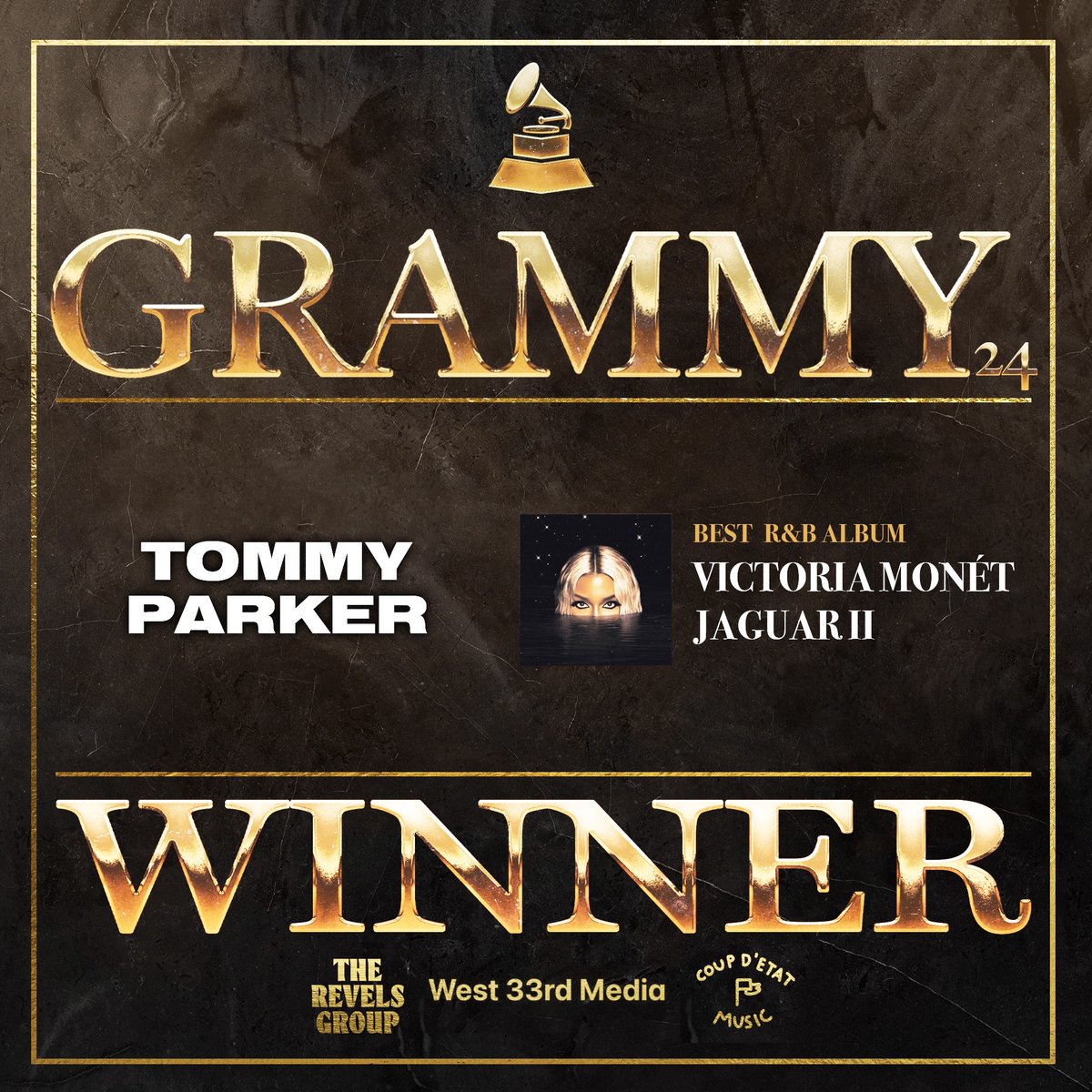 TheRevelsGroup's tweet photo. Major congrats to The Revels Group and Coup D’Etat Music 2024 Grammy winners! 💯 🏆 

We’re so proud of you!!! Until the next one! 

Let’s keep making hits!!! 🍾📣🎉 https://t.co/doCxpvi4Ef