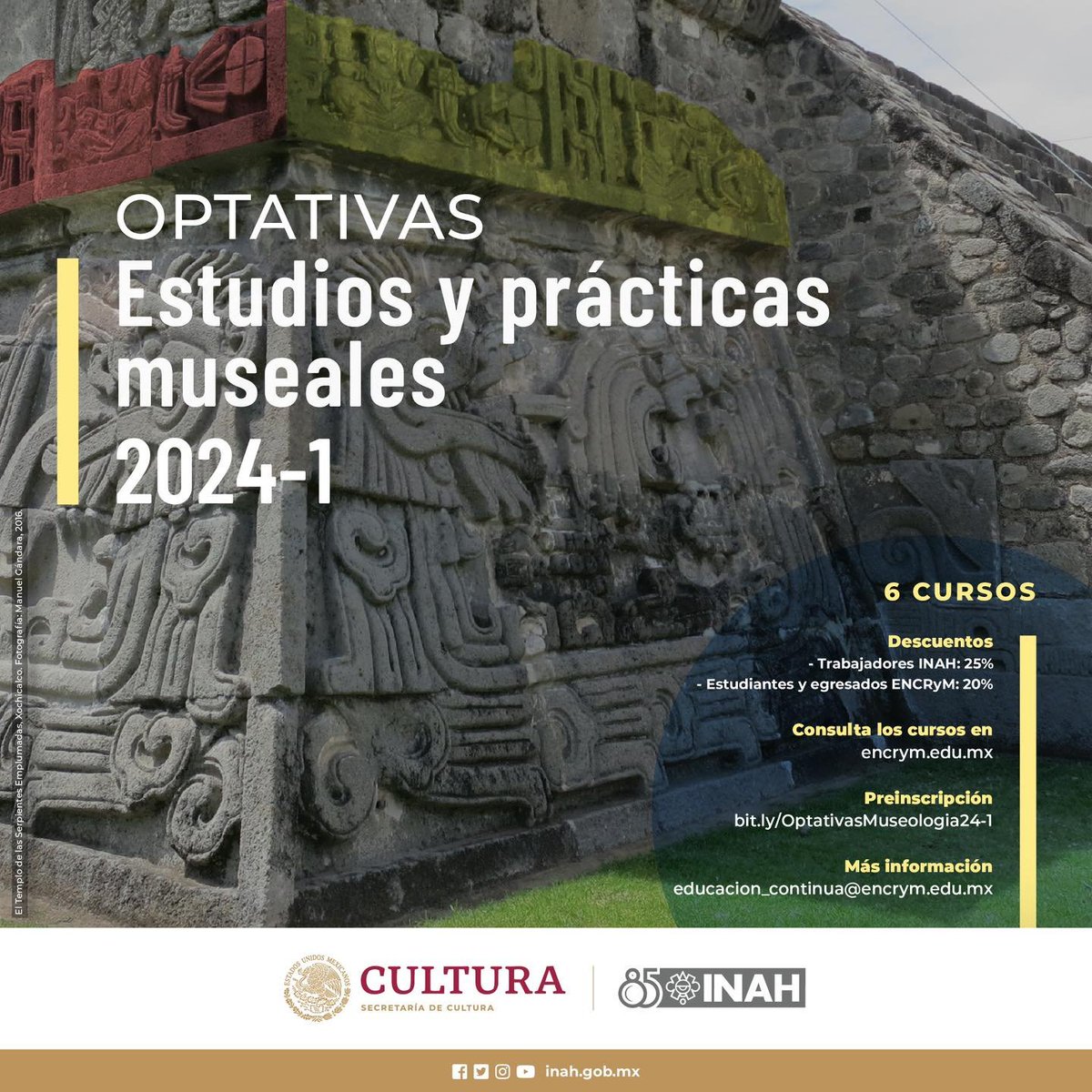 ¿Te gustaría conocer el balance y perspectivas de la museósfera contemporánea?

Inscríbete a este y más cursos que el <a href="/ENCRyM/">ENCRyM</a> preparó para ti, como parte de las optativas de Estudios y Prácticas Museales.

Conócelos: encrym.edu.mx/.../Banners/bn…

#FormandoProfesionales #OrgulloENCRyM