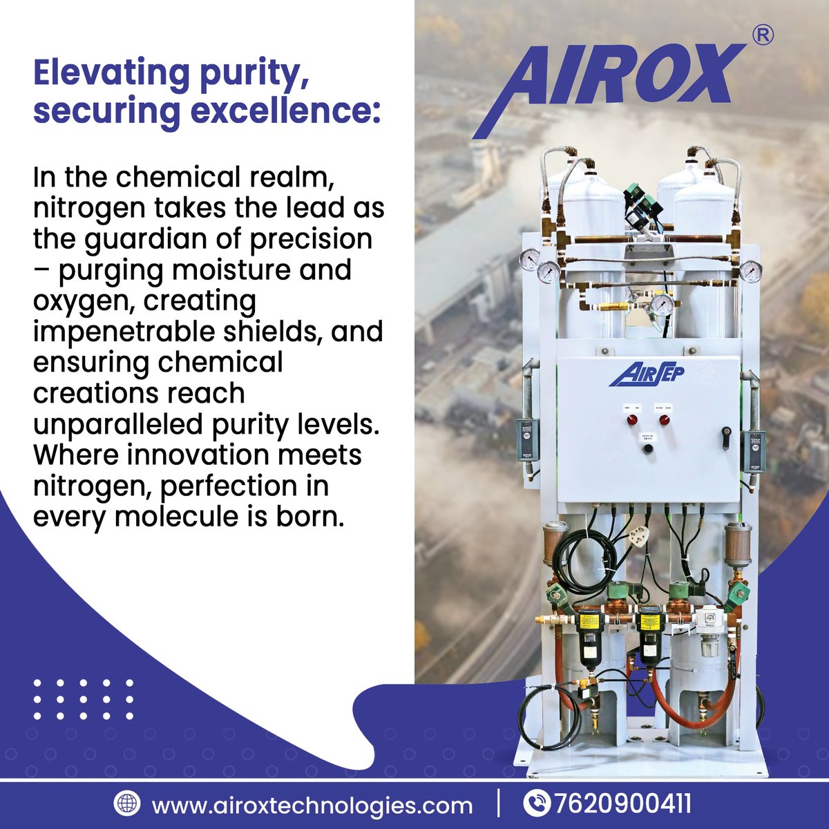 AiroxLtd's tweet photo. Elevating purity, securing excellence
 #nitrogenonsite #foodandbeverages #packagedfood #chemicalindustry #nitrogenforfreshfood #airox #airoxtechnologies #topmanufacturer #airoxindia https://t.co/tBe124VC1W