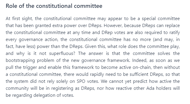 PSA if the Constitutional Committee worries you:

it's a temporary solution to leave some control of governance to founders, giving time for participation in governance to build up.

the overall picture is much simpler: become a drep or delegate to one.

1/2