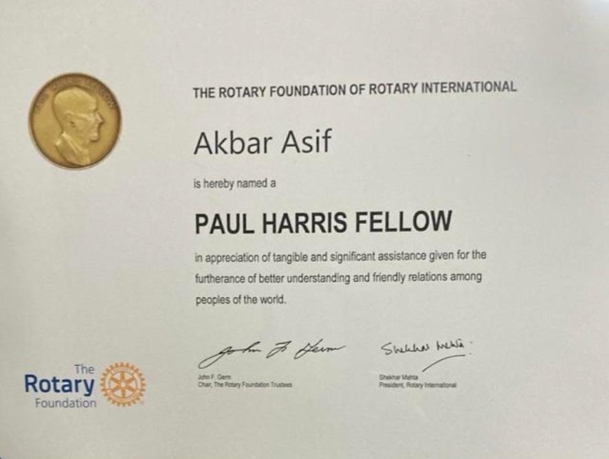 Congratulations #RtnAkbarAsif for Paul Harris Fellowship award ,we are proud of your leadership for supporting good @RotaryRassin @JenJonesRotary @Rotary @UKIBC #CreateHopeInTheWorld #ServiceAboveSelf