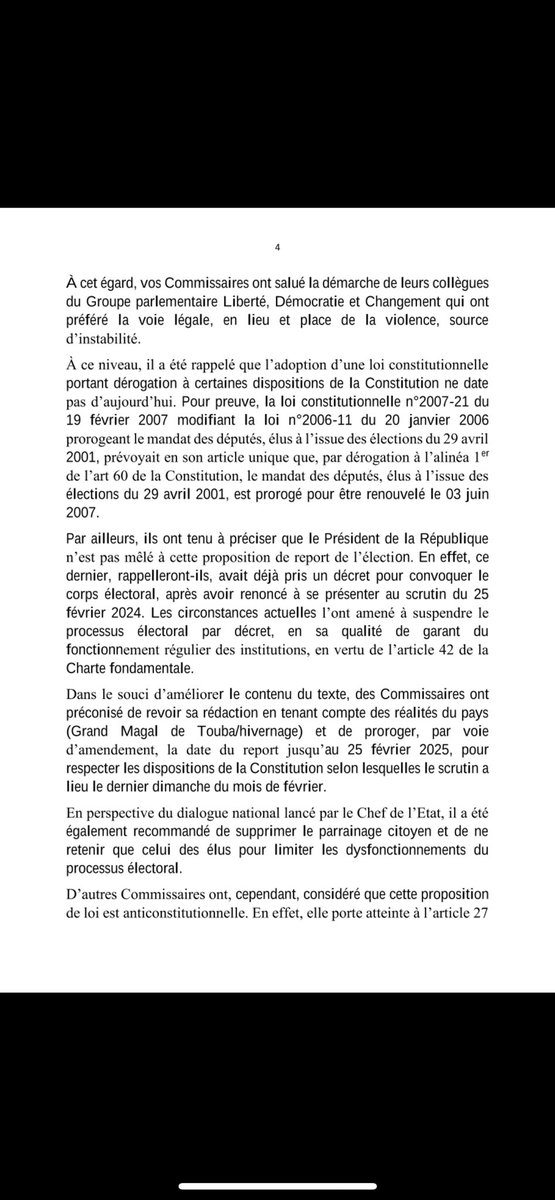 GalliamTinto's tweet photo. Rapport de la commission portant sur la proposition de loi constitutionnelle n°04/2024 portant dérogation aux dispositions de l’article 31 de la Constitution de la République du Sénégal.Un amendement proposant la tenue de l'élection présidentielle au 15 décembre 2024 a été adopté https://t.co/ehWqXXjEsk