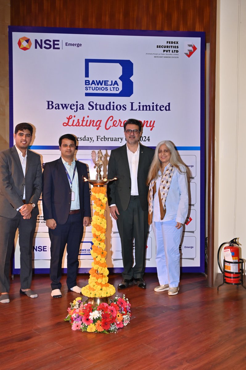 Congratulations Baweja Studios Limited on getting listed on NSE Emerge today! The company is a technology-based content production house focusing on commercial films. The public Issue was of Rs.9,720.00 lakhs at an issue price of Rs.180 per share. #NSEIndia #NSEEmerge #listing