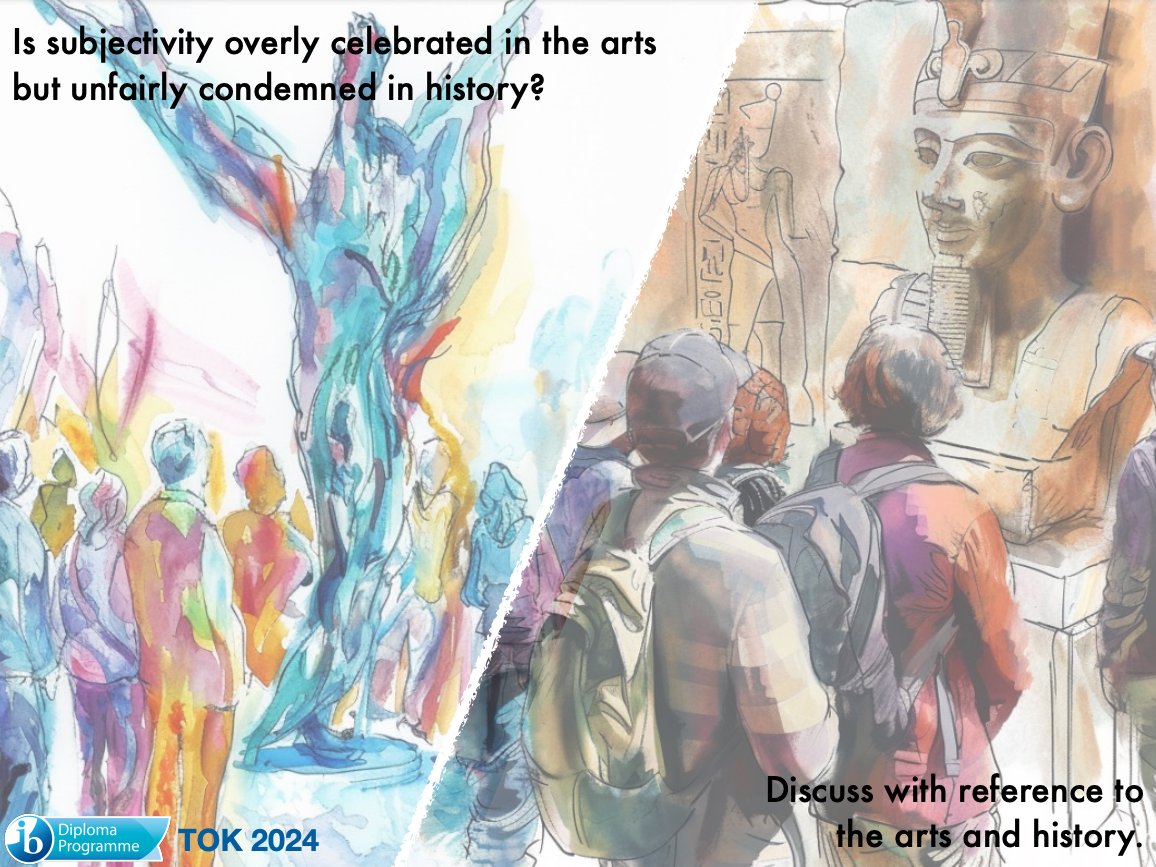 sjtylr's tweet image. #IBTOK Questions 2024

"Is subjectivity overly celebrated in the arts but unfairly condemned in history?"