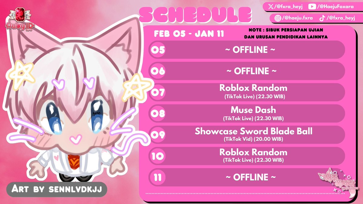 RubyID07's tweet photo. [Haeju schedule]

Hai temen-temen, Rumin kembali bawa schedule nya haeju nih..

Jangan lupa datang yaa~

#Vtuber #VtuberID #RubyID https://t.co/K0J9fMGSuh