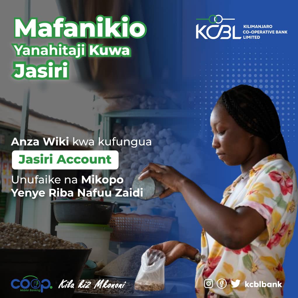 kcblbank's tweet photo. Je, wewe ni Jasiri? 🤸Anza wiki yako kwa kufungua Jasiri Account unufaike na mikopo yenye riba nafuu. 

Jikwamue kiuchumi kupitia akaunti hii. 

Fika tawini kujiunga na Jasiri Account sasa au wasiliana nasi kupitia namba hii +255743285793. 

#kcblbank #jasiriaccount https://t.co/6Kl5ssuLOT