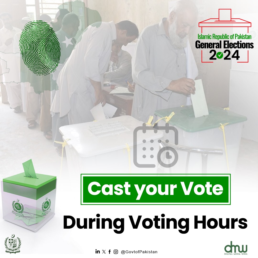 Exercise your right to vote responsibly! #Vote punctually, form queues, and demonstrate patience at the polling station. Remember, only those in the queue by the end of voting time can cast their votes. Vote for #Pakistan! 🇵🇰

#elections2024 #electionspakistan