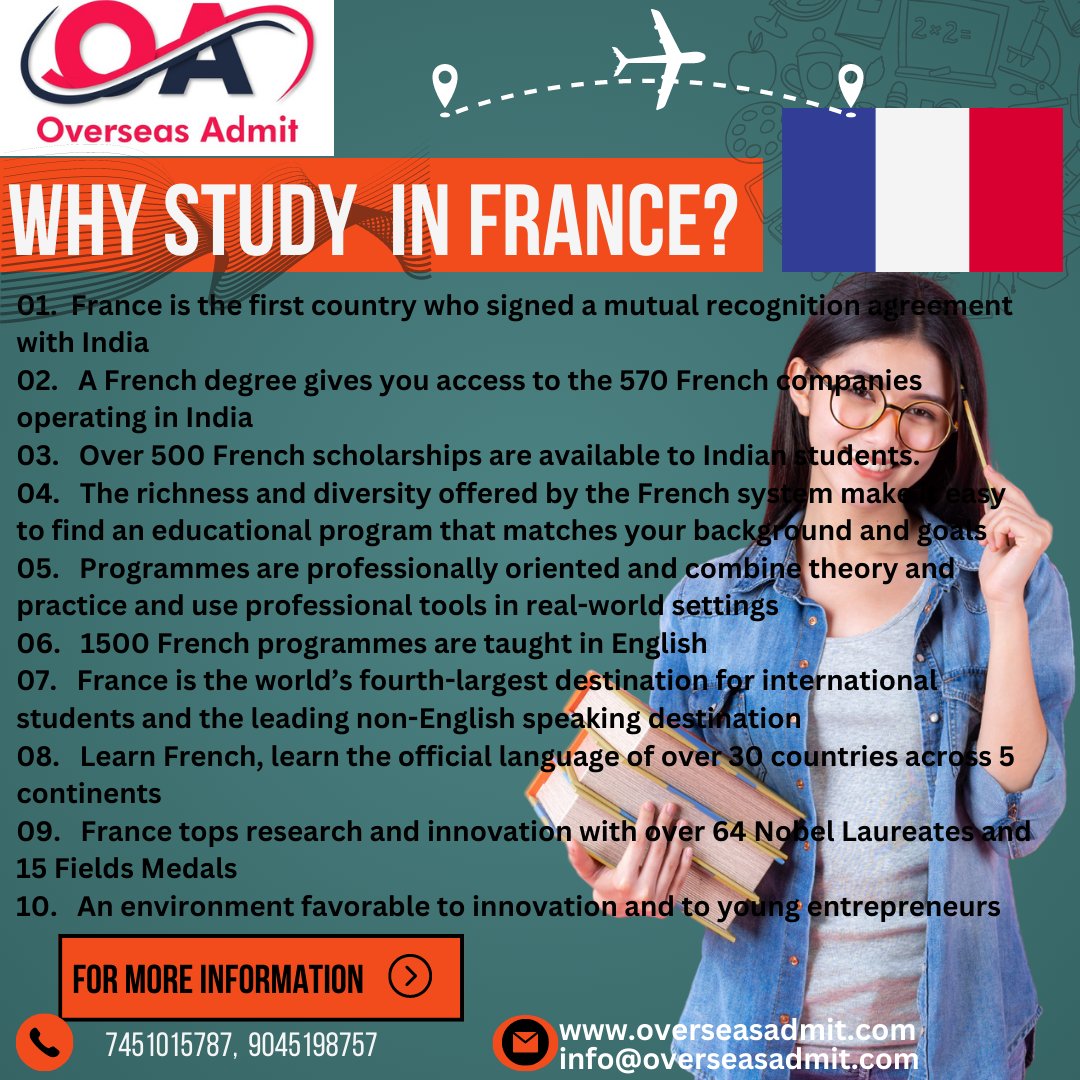 'From the iconic landmarks of Paris to the picturesque countryside, studying in France is an adventure that blends culture, academia, and innovation.'
#overseasadmit #StudyAbroad #studyinfrance2024 #topopportunity