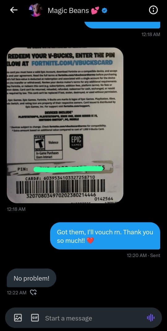 unluckyluci4n's tweet photo. Thank you so much @youcappindog for the vbucks code!! Really appreciate it!! #magicbeansvouch https://t.co/m6GOdy07Vg