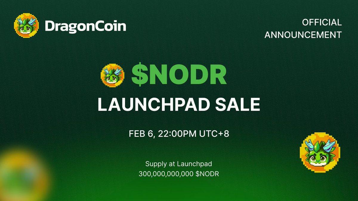 🎁🎁Giving away 2 x Dragon NFT (worth 4 $SOL)

🐲Pick two lucky winners
👉Like, RT, Tag 3 frens, Drop SOL address

📌Countdown to the launch of NodeDragons token!

Dragon Coin $NODR
⏰February 6th, 22:00PM UTC+8
✅Launchpad:nodedragons.com/tokenLaunch

Ticker: $NODR
Chain: Solana