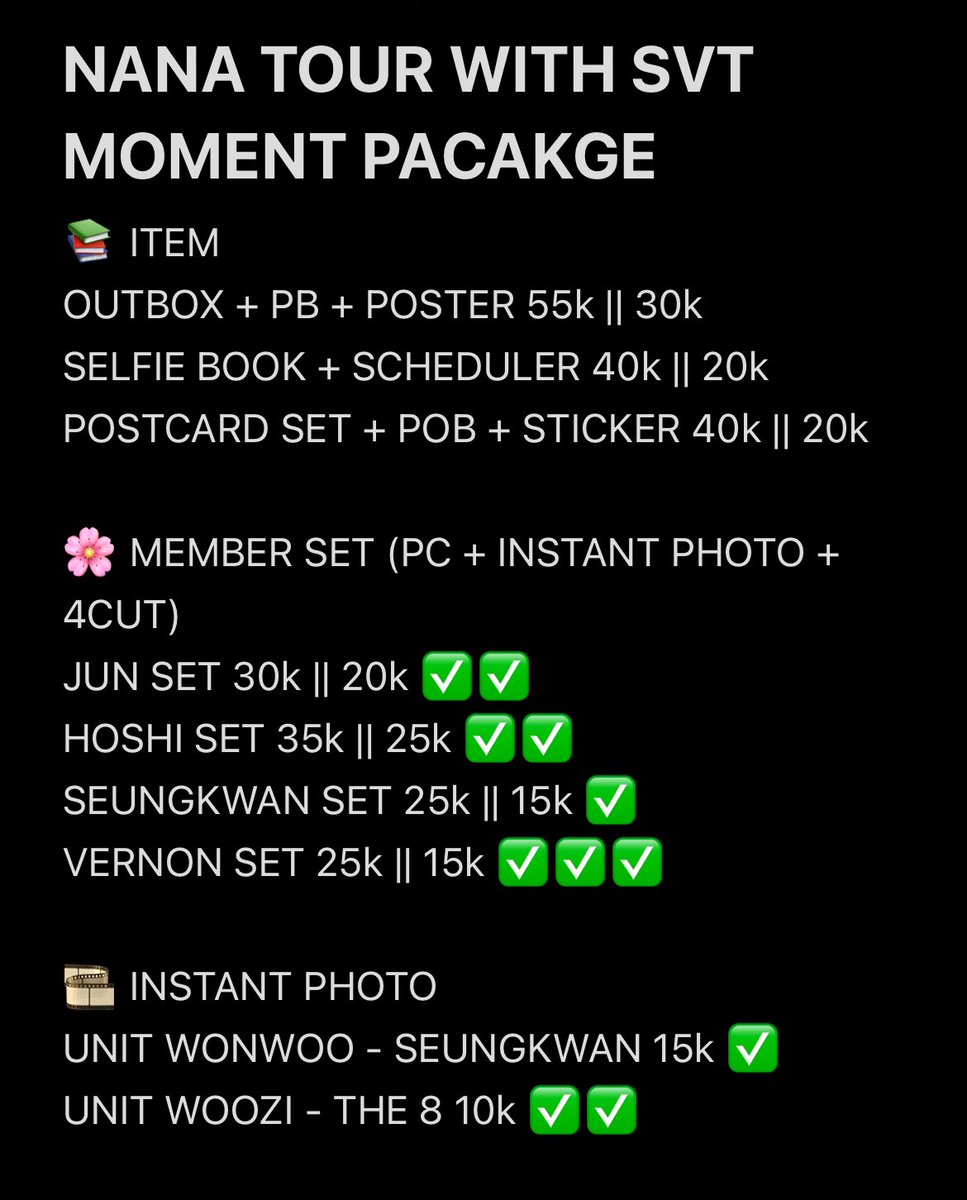 sharingyu_GO's tweet photo. WANT TO SELL NANA TOUR WITH SEVENTEEN 2024 MOMENT PACKAGE

✅ fix co
✅ est 1.2 kg
✅ est bersih ina
✅ DP
❌ admin + packing
🏡 jakarta

t. wts svt nana tour outbox behind photobook poster sticker jun hoshi seungkwan vernon wonwoo the 8 woozi selfie book scheduler #sharingyu_PO https://t.co/kifUPKrRPI