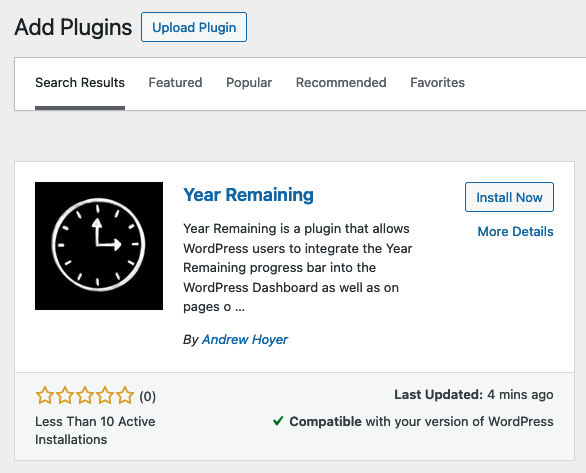 andrewhoyer's tweet photo. Yes!! Year Remaining is a WordPress Plugin! 

It's official, I just launched my first plugin to the WordPress Plugin repository!. 👊🏻 Anyone can now make use of the Year Remaining progress bar on their website and dashboard. https://t.co/t090P57mNt