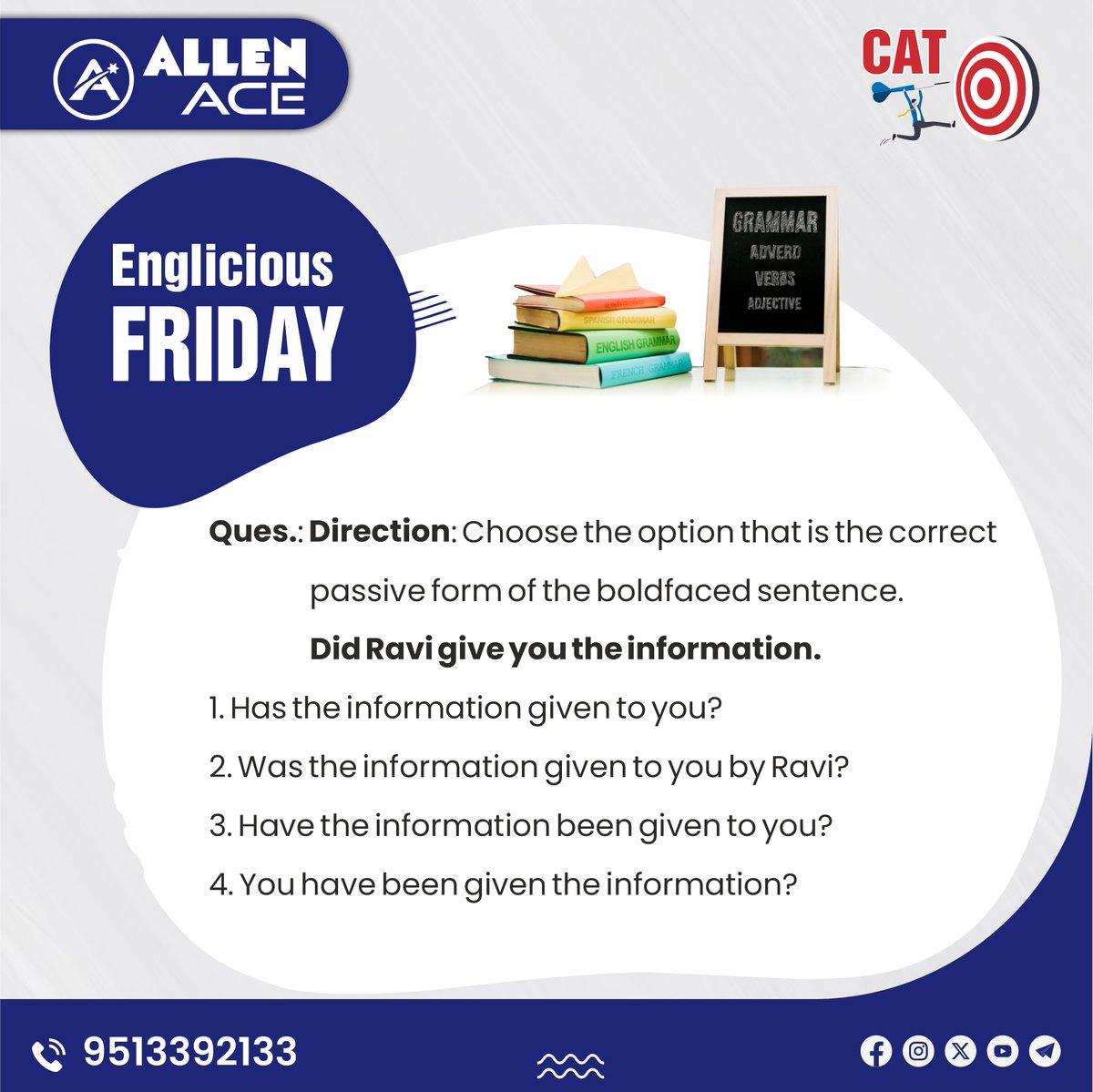 👉 Do you want to take your #Verbal skills for #CAT to the next level?

👆 Follow our posts on #EngliciousFriday

#Englishgrammar #vocabulary #Readingcomprehension #oneword #VARC #basicsofgrammer #onewordsubstitution #idioms #phrases #CAT #CAT2023 #ALLENACE #MBA #BSCHOOLS #iim