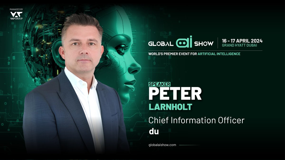 GlobalAIShow's tweet image. Speaker Spotlight: Peter Larnholt, CIO of @dutweets, joins @GlobalAIShow, April 16-17! 🤖🌐

With 20+ years in tech leadership, he&apos;s a force in digital transformation. Don&apos;t miss his insights at Grand Hyatt Dubai. 

Limited Early Bird tickets: hubs.li/Q02jZjPm0 💡🎤