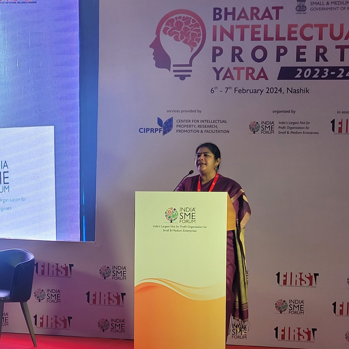 SMEForumIndia's tweet photo. Welcome Remarks by Ms. @SushmaMorthania, Director General, India SME Forum at Ministry of MSME’s Bharat IP Yatra, a two day program in Nashik at The SSK Solitaire Hotel, Nashik.
#bharatipyatra #ipyatra #intellectualproperty #intellectualpropertyrights #msmes #msmeindia #indiasmeforum