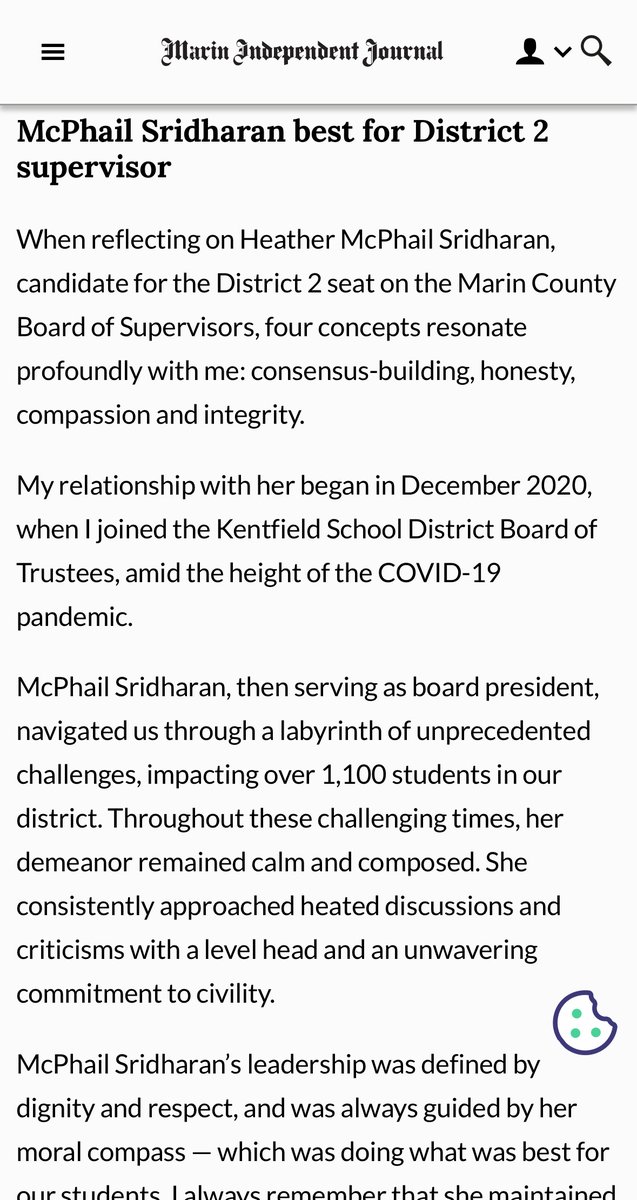 h_mcphail's tweet photo. Another Marin IJ letter to the editor to support my campaign.

Truly touched by these kind words from my friend and former Kentfield school board colleague Annie Su.

#Kentfield #MarinCounty #HeatherForMarin https://t.co/HlQXWQV0tK