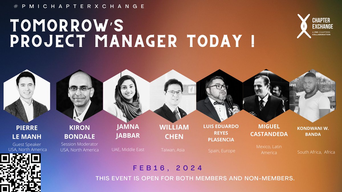 PMISouthAfrica's tweet image. PMIchapterxchange season 5 event 1
Tomorrow&apos;s Project Managers Today!

Register here lnkd.in/dDh7DNdu

#pmichapterxchange is a global virtual collaboration of 28 Project Management Institute chapters across the globe

#theXchangeEffect #futureofwork #futureofpmwork