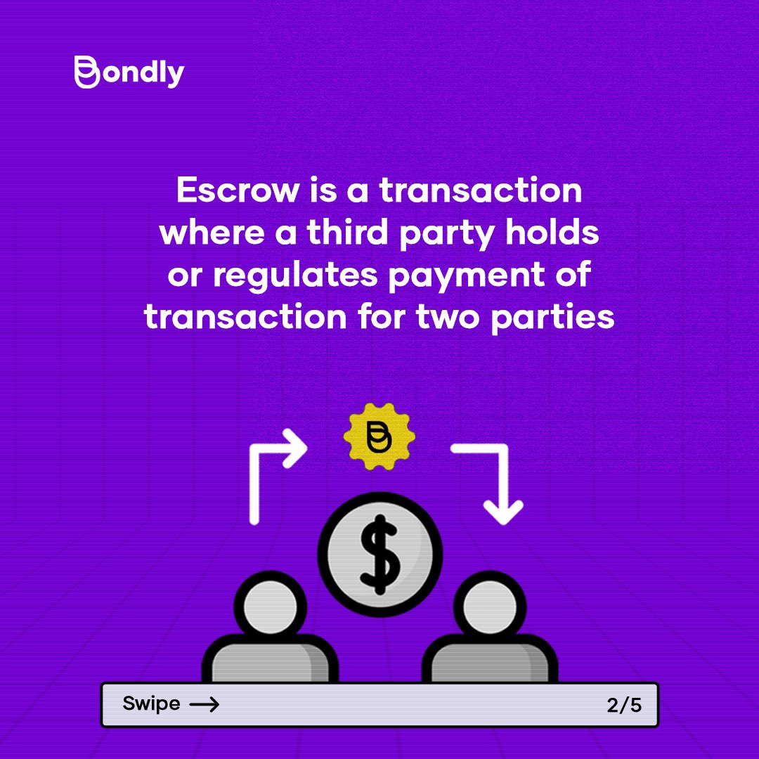 Bondlyhq's tweet image. Understanding what Escrow is will enable you know how to efficiently use it. 

Swipe left to learn more about Escrow. 

#Bondly #securedtransactionwithbondly #paywithbondly