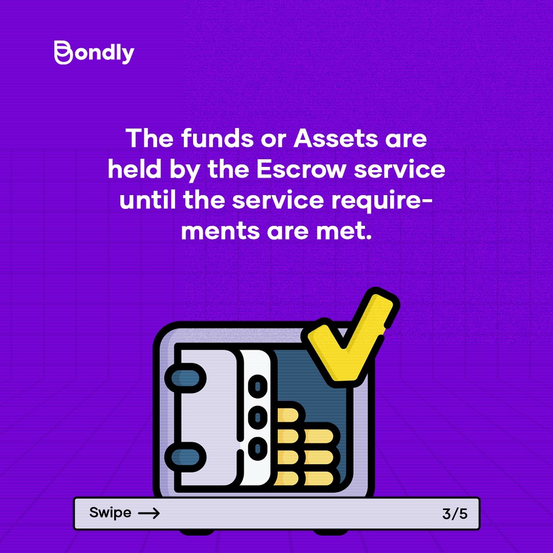 Bondlyhq's tweet image. Understanding what Escrow is will enable you know how to efficiently use it. 

Swipe left to learn more about Escrow. 

#Bondly #securedtransactionwithbondly #paywithbondly