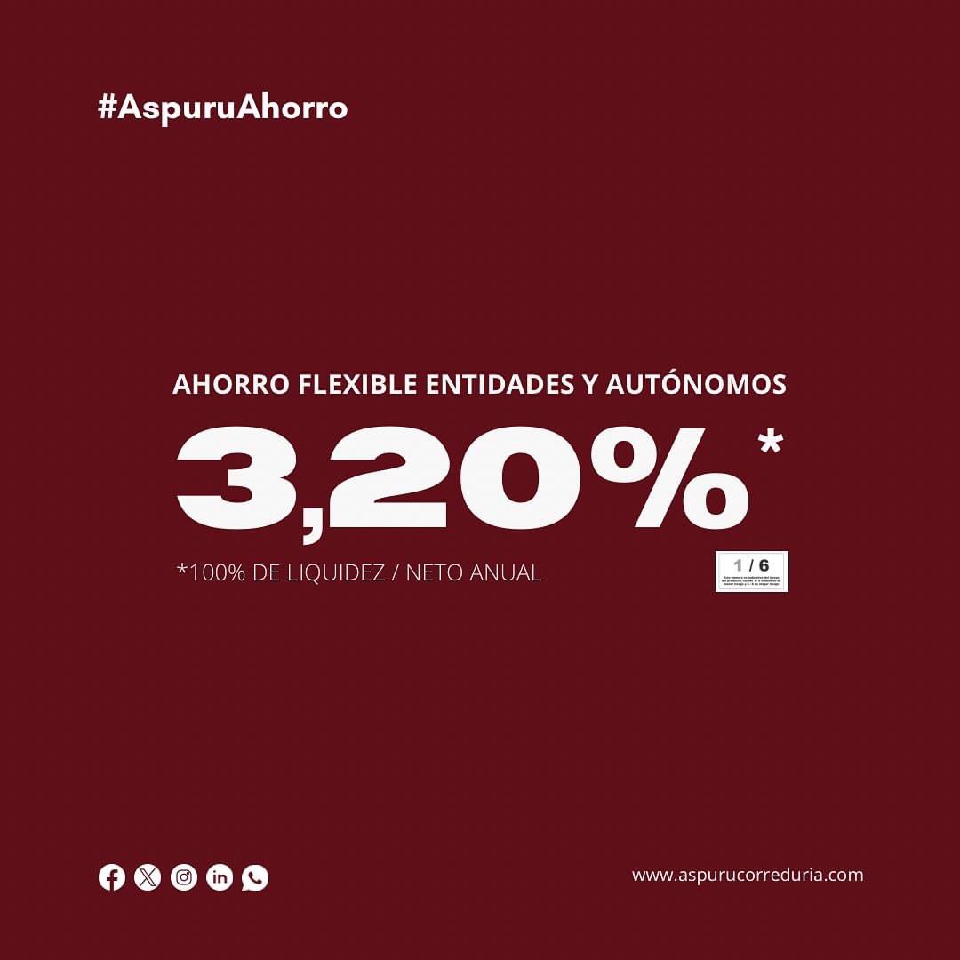 ASEGURA TU FUTURO 💪🏼

📊 El seguro de ahorro para entidades que aporta una atractiva rentabilidad garantizada para aquellas que deseen maximizar los excedentes de tesorería. Ahora también para autónomos.

📌 3,20% - 100% de liquidez / Neto anual.

#Aspuru #seguro #ahorro