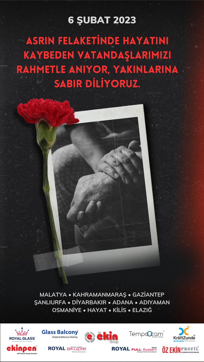 ozekingrup's tweet photo. Asrın felaketi #6Şubat #deprem'inde hayatını kaybeden vatandaşlarımızı rahmetle anıyor, yakınlarına sabır diliyoruz.

We remember with mercy the citizens who lost their lives in the #6thFebruary #earthquake and extend our condolences to their families.
#ÖzEkinGrup https://t.co/tPt4EFNQwt