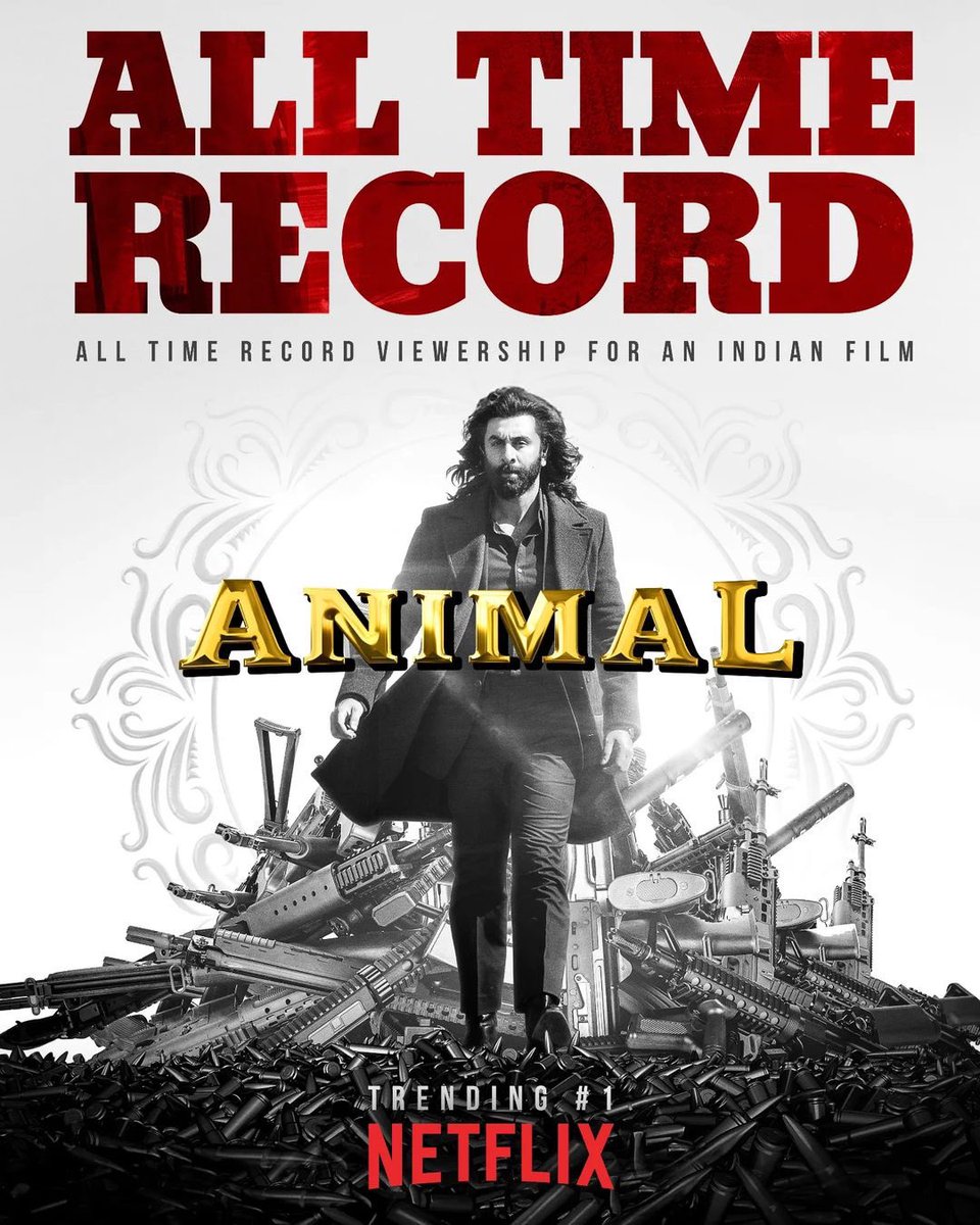 Saara zamana, Animal ka deewna 🤙🏼
.
#Animal trending #1 on #NetflixIndia
.
#AnimalTakesOverTheNation #AnimalInCinemasNow
#Animal #AnimalHuntBegins #BloodyBlockbusterAnimal #AnimalTheFilm
.
#OCDTimes #RanbirKapoor #RashmikaMandanna #TriptiDimri #BobbyDeol #Tseries #BhushanKumar