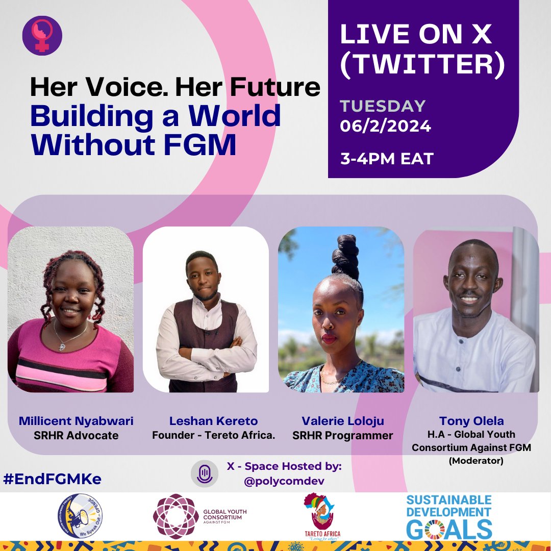 Let us join the discussion. What do the youths have to say on the International Day of Zero Tolerance to FGM? Join our CEO @OleLeshan alongside other esteemed speakers as he gives his insights and expertise on the eradication of the cut#EndFGMKe 
#Polycomspeaks 
#HerVoiceMatters