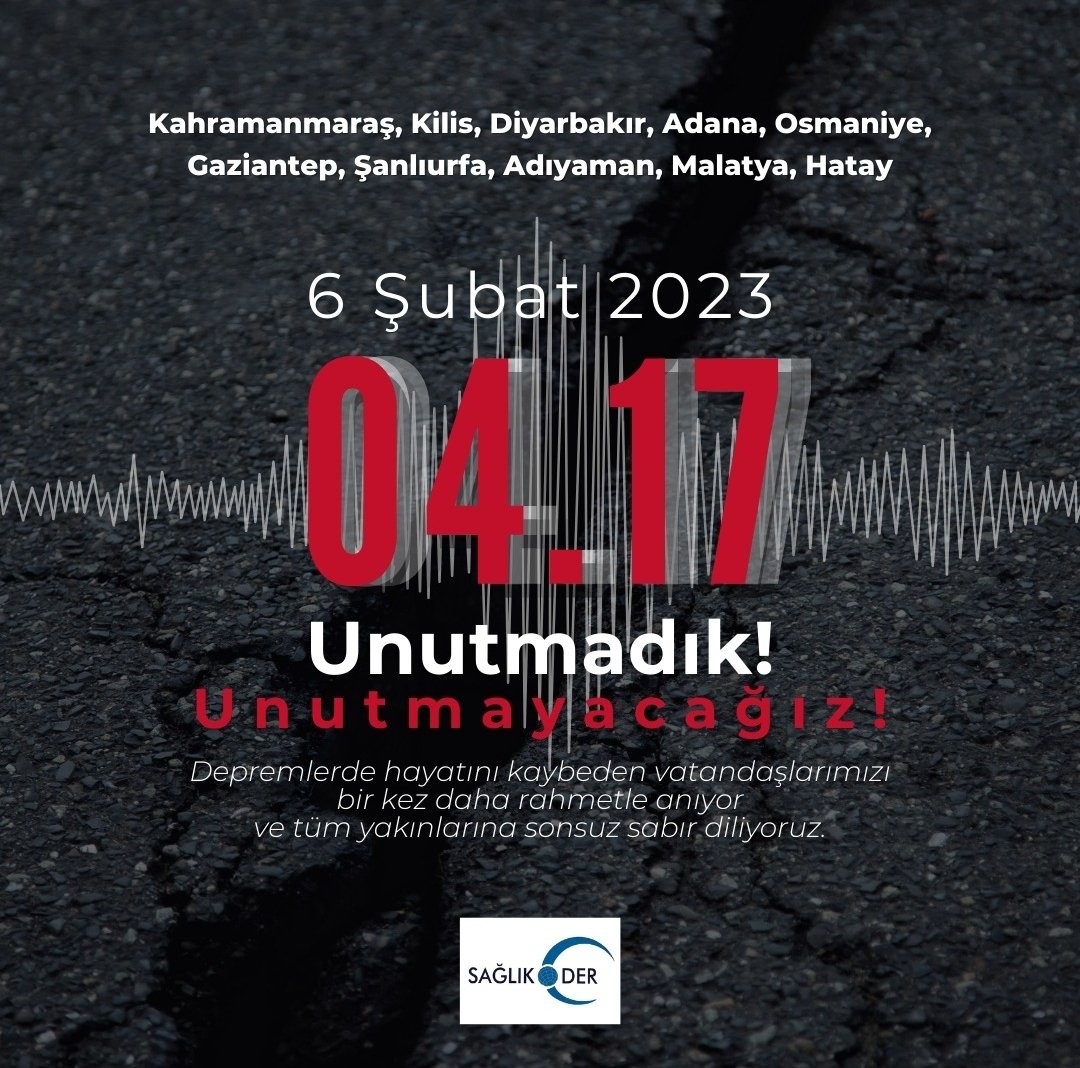 6 Şubat 2023 Depremlerinde hayatını kaybeden vatandaşlarımızı bir kez daha rahmetle anıyor, tüm yakınlarına sonsuz sabırlar diliyoruz.

#06Şubat2023
