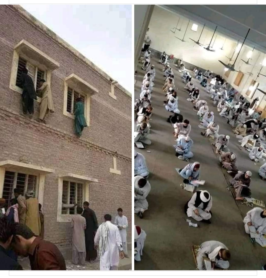 ammarkhanyasir's tweet photo. یہ تصویریں آپ سے کچھ پوچھنا چاھتی ہیں...؟؟؟
ایک طرف دینی مدارس وفاق المدارس العربیہ پاکستان کے طرف سے امتحان کا نظم و ضبط۔دوسری طرف اسکول کالج کے امتحان۔
مدارس کے امتحانی حال کو دیکھئیے۔۔۔!
 کتنا پرسکون ماحول، معیاری نظم وضبط، نہ بیٹھنے کے لیئے کوئی اعلی انتظام، نہ کسی کے پاس کوئی موبائل فون، نہ کوئی نقل کے لیئے مواد، نہ پرچہ آؤٹ ھونے کا اندیشہ، نہ کوئی باہر کھڑا ہیلپر، نہ کوئی اندر سیکیورٹی، نہ باہر کوئی ناکہ بندی، سادہ سی چٹائی پر بیٹھ کر ادب اور احترام کے ساتھ ہر ایک اپنے اپنے پرچہ حل کرنے میں مصروف۔
 یہ بات بھی ذہن نشیں ہو کہ ایک ہی وقت پورے پاکستان میں پرچہ شروع اور ایک ہی وقت ختم۔ کیا اس جیسی کوئی نظیر مل سکتی ہے؟
پھر بھی کہتے ہیں ہم سے یہ اہل چمن
 یہ چمن ہے ہمارا تمہارا نہیں۔منقول