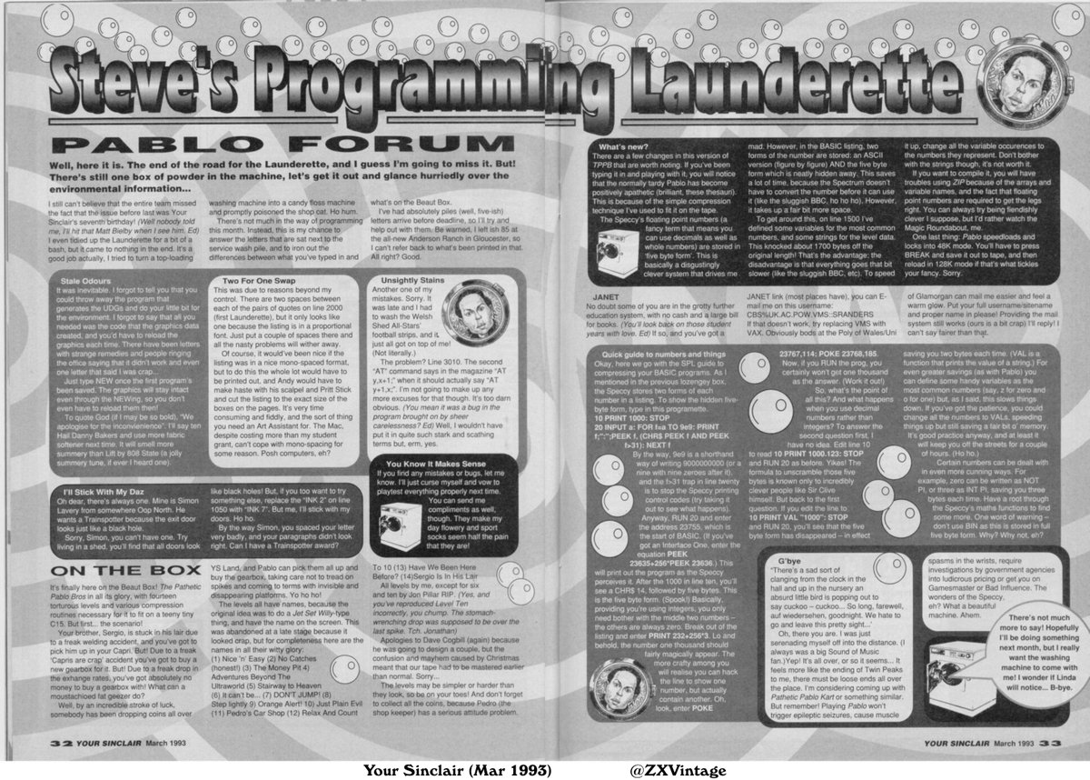 ZXVintage's tweet photo. Your Sinclair (Mar 1993) - Steve's Programming Launderette

READ: https://t.co/lqadK2Pdhm #zxspectrum #retrogaming https://t.co/fUgH9wHUSD