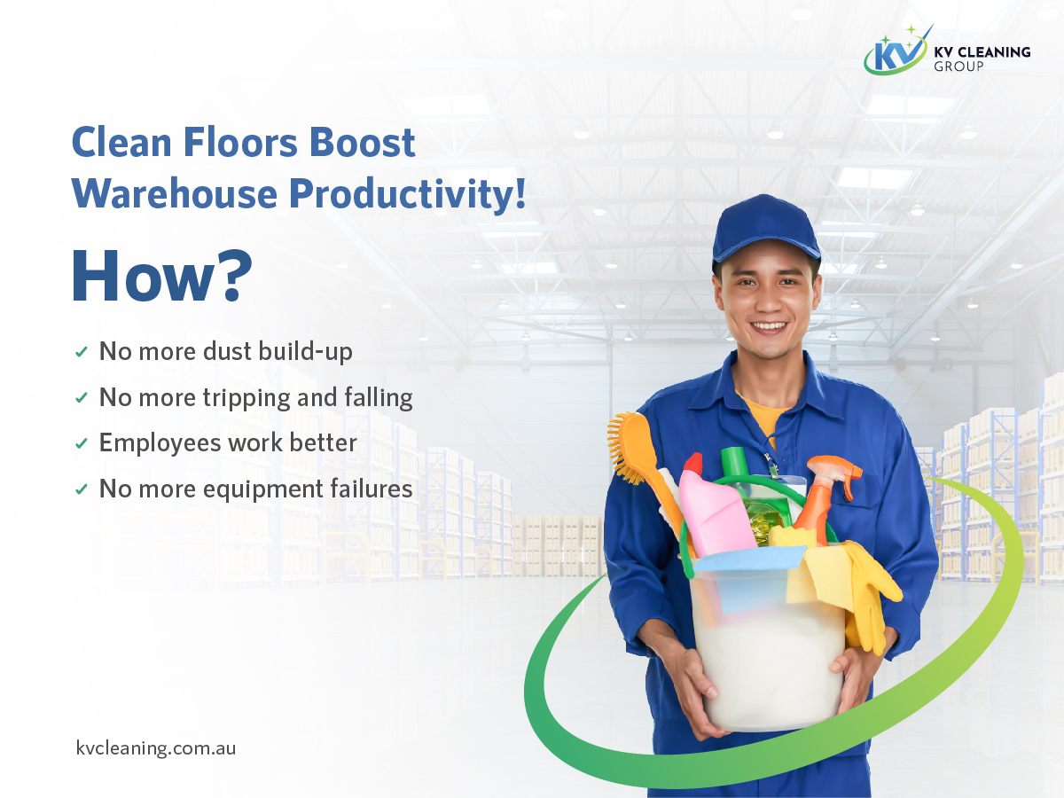 Keeping your warehouse floors clean can significantly increase overall productivity. Want to keep your warehouse clean? KV Cleaning is here to help.   

kvcleaning.com.au/warehouse-floo… 

#KVCleaning #commercialcleaning #cleanwarehouse #efficiencyboost #safetyfirst #dustfreezone