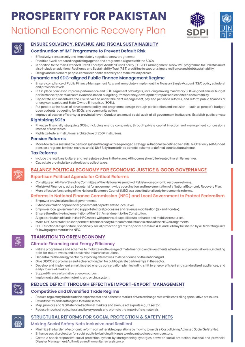 The #ProsperityforPakistan initiative of #UNDPinPakistan &amp; <a href="/SDPIPakistan/">SDPI</a> has proposed a mid-term National Economic Recovery Plan for 🇵🇰, informed by our High-Level Policy Advisory Committee Members, to put Pakistan on the path
#TowardsInclusiveandSustainableGrowth