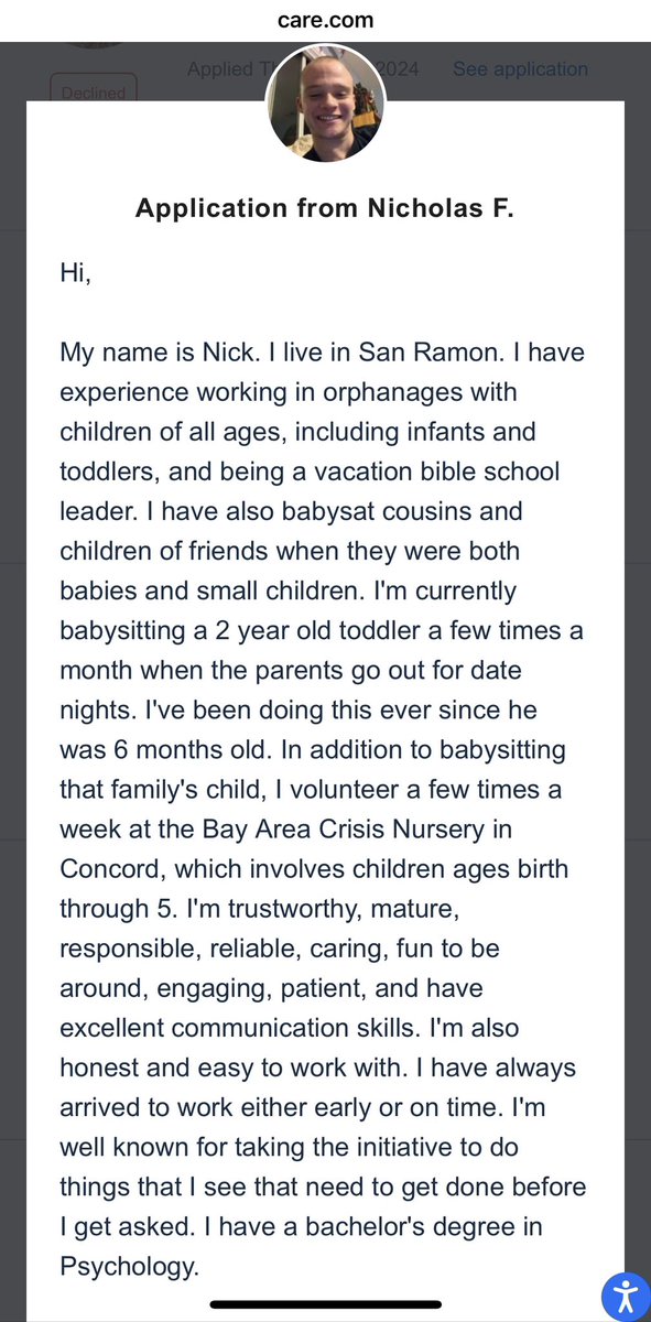 KatFierce's tweet photo. @CareDotCom is this guy serious? All I did was click on the“uninterested” button. WHAT DO I OWE HIM? #caredotcom says that I can block him but he’s still able to see my job posts??  How is this site secure? Makes me think twice about using #caredotcom #nicholasf #sanramon #manny https://t.co/Ac2GdiU8aO