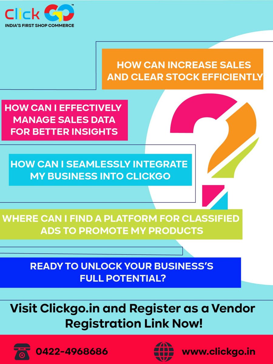 ClickGo15's tweet photo. How to Improve In-Store Customer Experience?
Effective Strategies for Boosting Online Sales?
What Are the Latest Trends in Visual Merchandising?
Visit https://t.co/QJxBqSINbg and register as a vendor now!

#BusinessBuilder https://t.co/O6S2hmVULi
