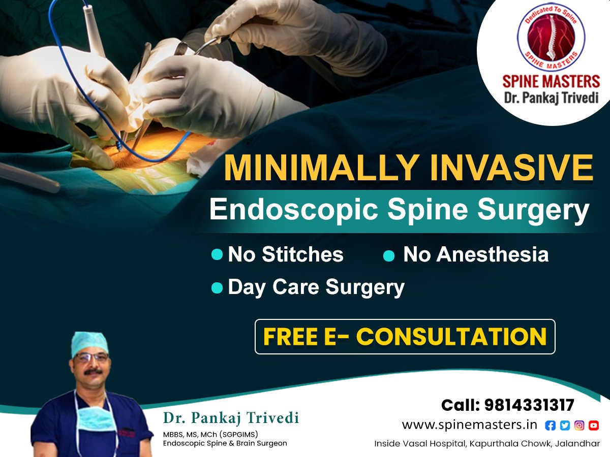SpineMastersJal's tweet photo. Minimal Invasive Endoscopic Spine Surgery.
-No Anesthesia
-No Stitch
-Day Care Surgery
Free E-Consultation
Book Appointment: call : +91 98143 31317

#spinemasters #drpankajtrivedi #EndoscopicSpineSurgery #laserspinesurgery #stitchlessdiscsurgery #spinesurgeon #jalandhar https://t.co/Qi0X01ASAE