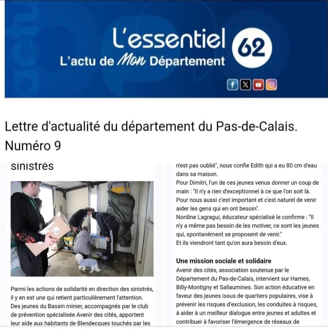 🔴SOLIDARITÉ Merci à L’essentiel 62, qui dans la lettre d’actualité n°9 du <a href="/pasdecalais62/">pasdecalais62</a> met en valeur des jeunes accompagnés par <a href="/AvenirdesCites/">AvenirdesCites62</a> dans le cadre d'une action de nettoyage de maisons de sinistrés avec la société de nettoyage AZURIAL ⤵️
img.img-b2-hosting.tech/form?p=rg6ZCFfs
