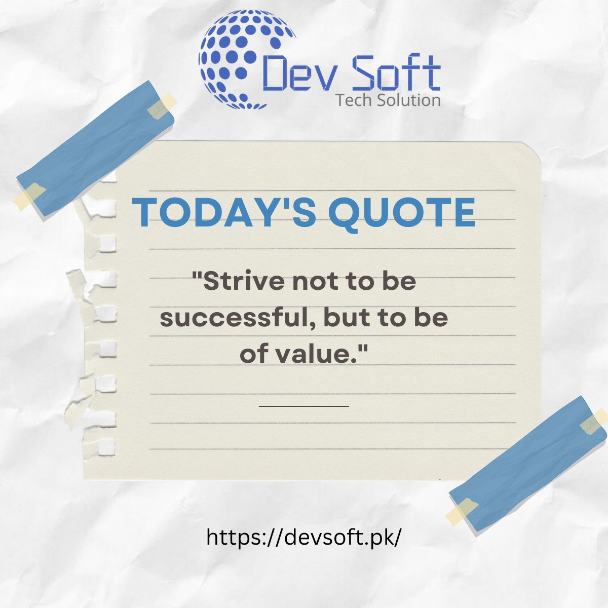 DDevsoft's tweet photo. "Strive not to be successful, but to be of value. 💡🌟 .   #ValueOverSuccess #ImpactMatters #devsoft #devsofttechsolution #Itservices #dailymotivation https://t.co/bnDIs2yLxX