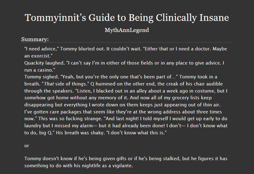 SbiFics's tweet photo. Tommyinnit’s Guide to Being Clinically Insane by MythAnnLegendZ

https://t.co/JwaPRidMO7

Warnings: Blood and Injury, Stalking

Words: 5172

Completed 🌸
🦝 https://t.co/tnuualDjCd