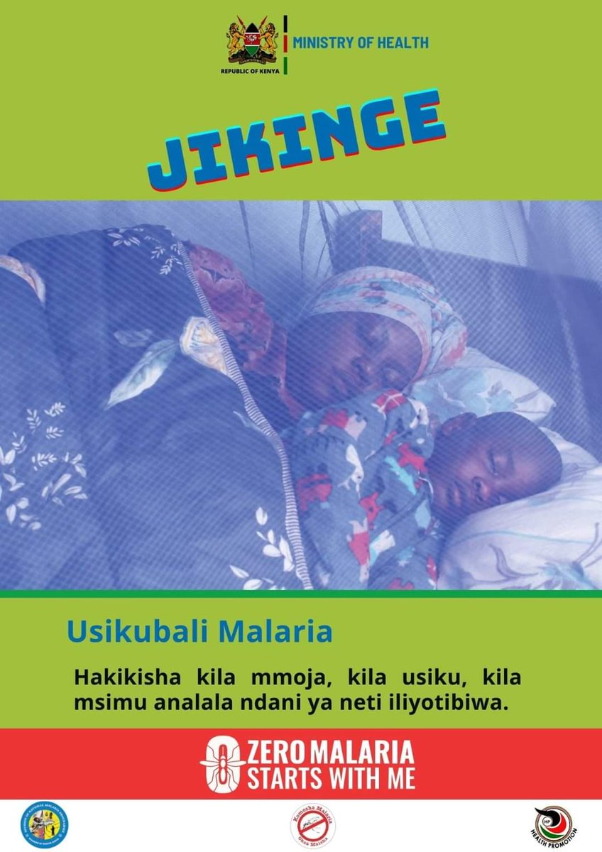 Registration for Mass Net Distribution will only take place within our houses by the community health promoters from tomorrow 7th to 11th. Tupate neti,pamoja tuangamize malaria.