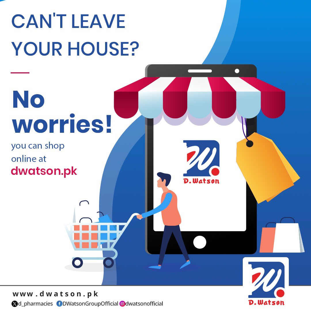 d_pharmacies's tweet photo. Can't leave your house? No worries, you can shop online at https://t.co/wgXLkwYrwU! 🛒🏠
 
📞 For Assistance: +92 332 8447777
 
#Dwatson #Pharmacy #Medicine #Pharmaceutical #Parma #HealthCare #PublicHealth #Islamabad #Rawalpindi #Pakistan #Caregiver #OnlineShopping https://t.co/UEWewV4pRD