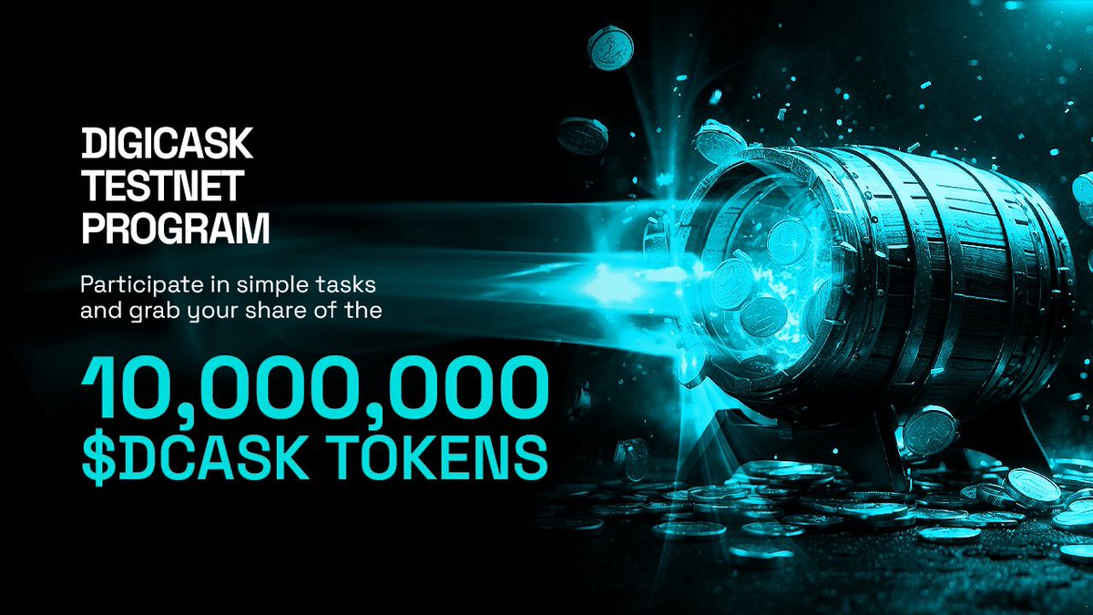 Big News Today!!!
DigiCask is giving away 10,000,000 $DCASK token.

Be among the first supporters to join us as an early adopter, you'll have the opportunity to earn some $DCASK tokens by performing tasks on the testnet.

Head over to digicask.finance/testnet.