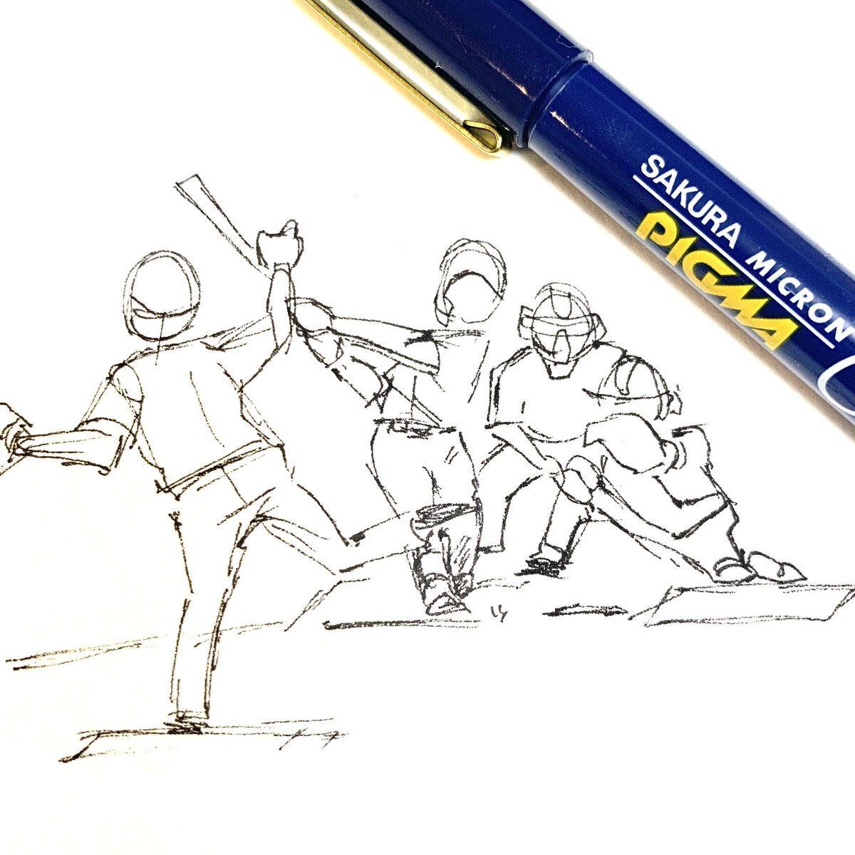 「プロ野球のキャンプ映像でsketch。上手く描こうとか考えずに手を動かすトレーニ」|hico(ひこ)@8/18〜8/20個展のイラスト