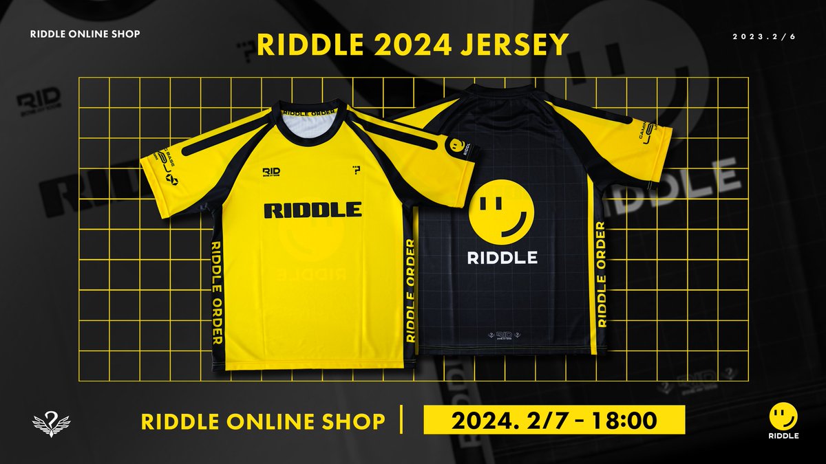 🟡 RIDDLE 2024 JERSEY 🟡

RIDDLE ユニフォームを発売いたします！  

販売日時 🕑
2/7(水) 18:00～  

※こちらの商品は順次発送となるため、2月中旬～下旬頃の発送になる可能性がございます。予めご了承ください。

詳細 📝: riddle.info/news/NEWS_35
販売ページ🛒 : shop.riddle.info